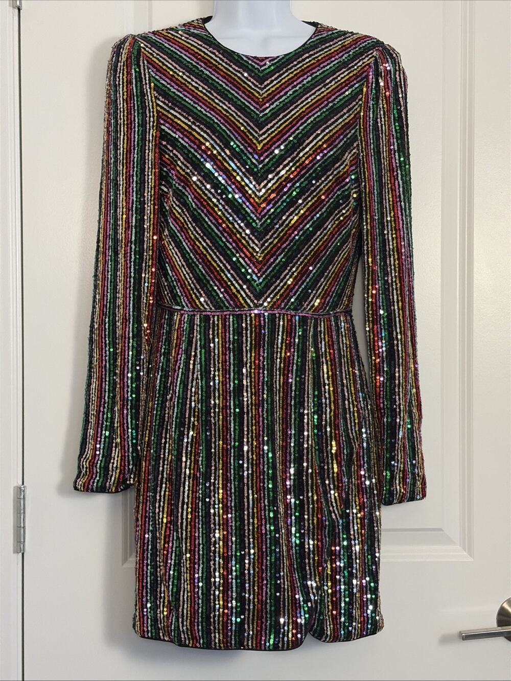Saylor Nigella Rainbow Chevon Sequin Party Dress S
